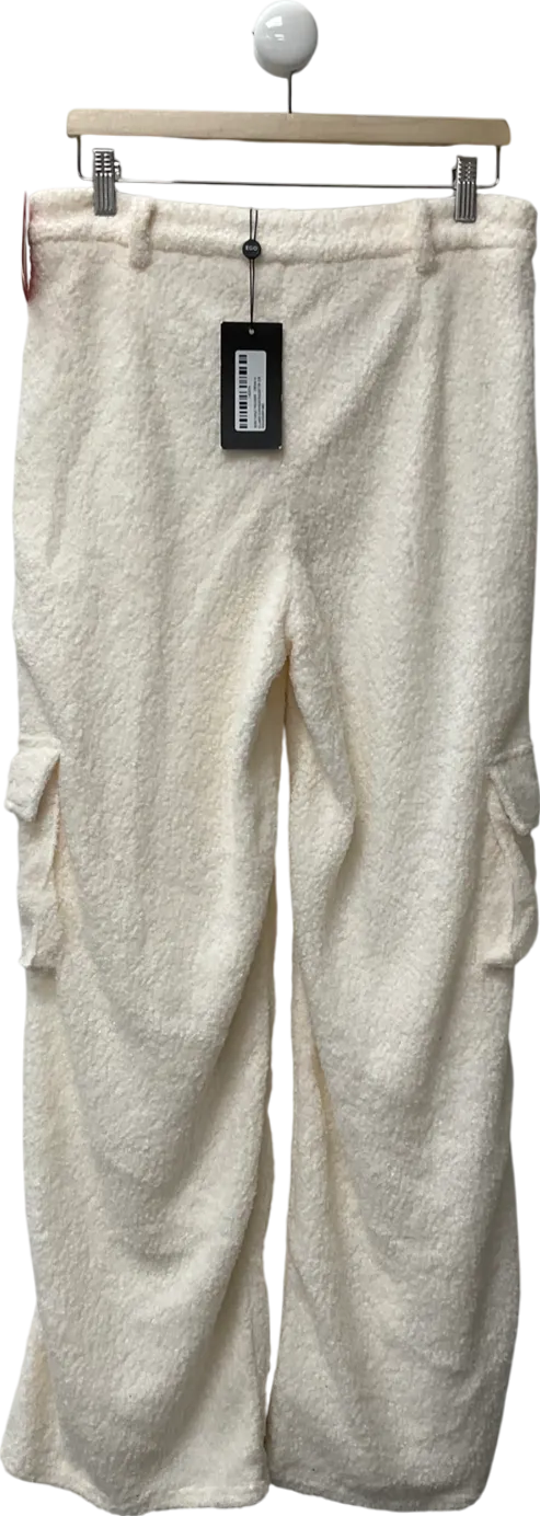 Ego White High Waist Wide Leg Cargo Trousers In Cream Teddy Borg UK 14