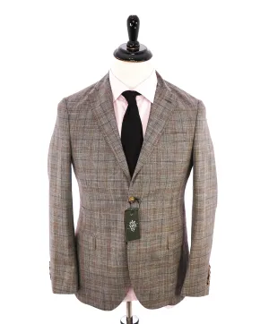 ELEVENTY -  "PREMIUM" Camel & Gray Check WOOL/SILK/LINEN Suit - 46R