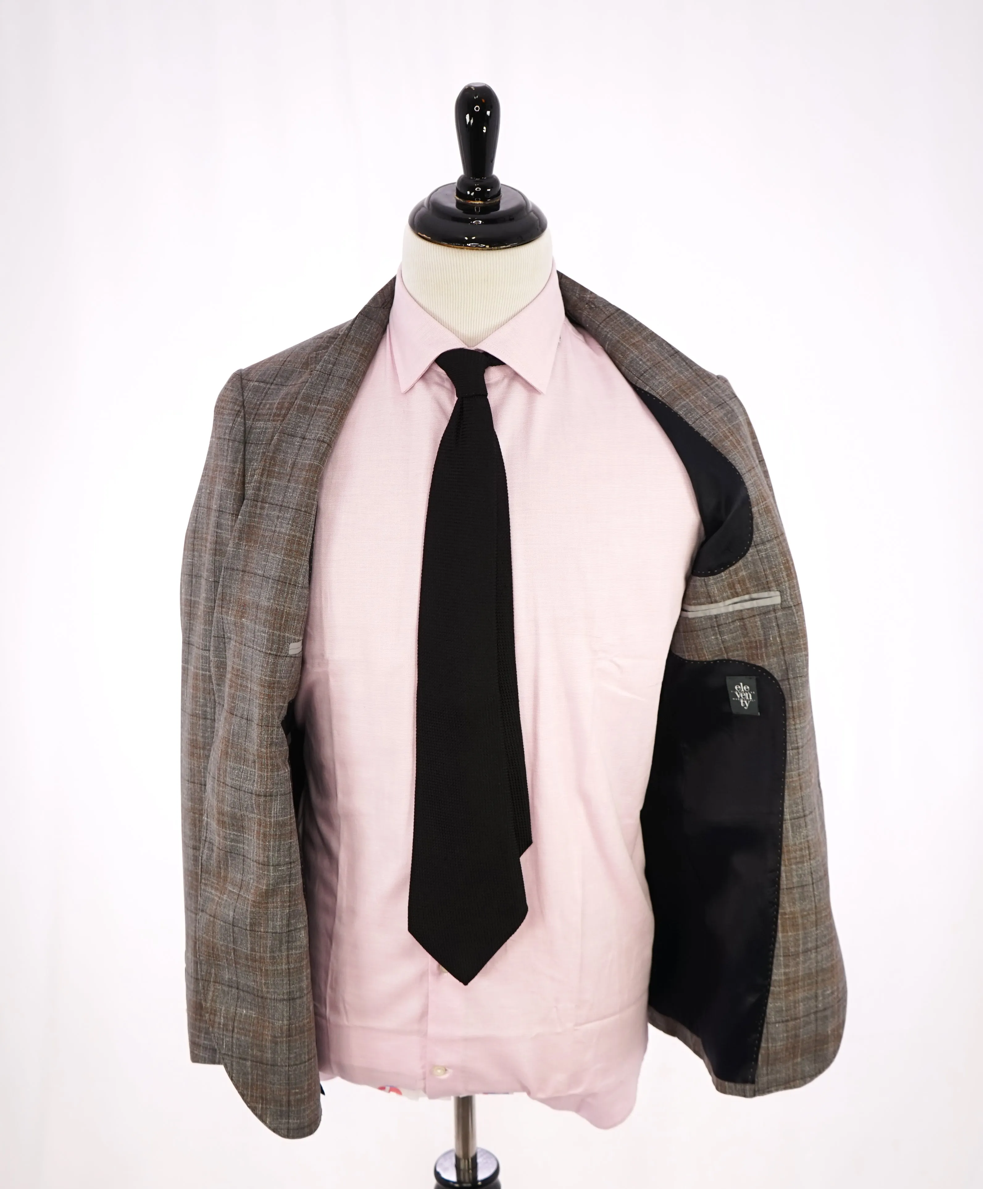 ELEVENTY -  "PREMIUM" Camel & Gray Check WOOL/SILK/LINEN Suit - 46R