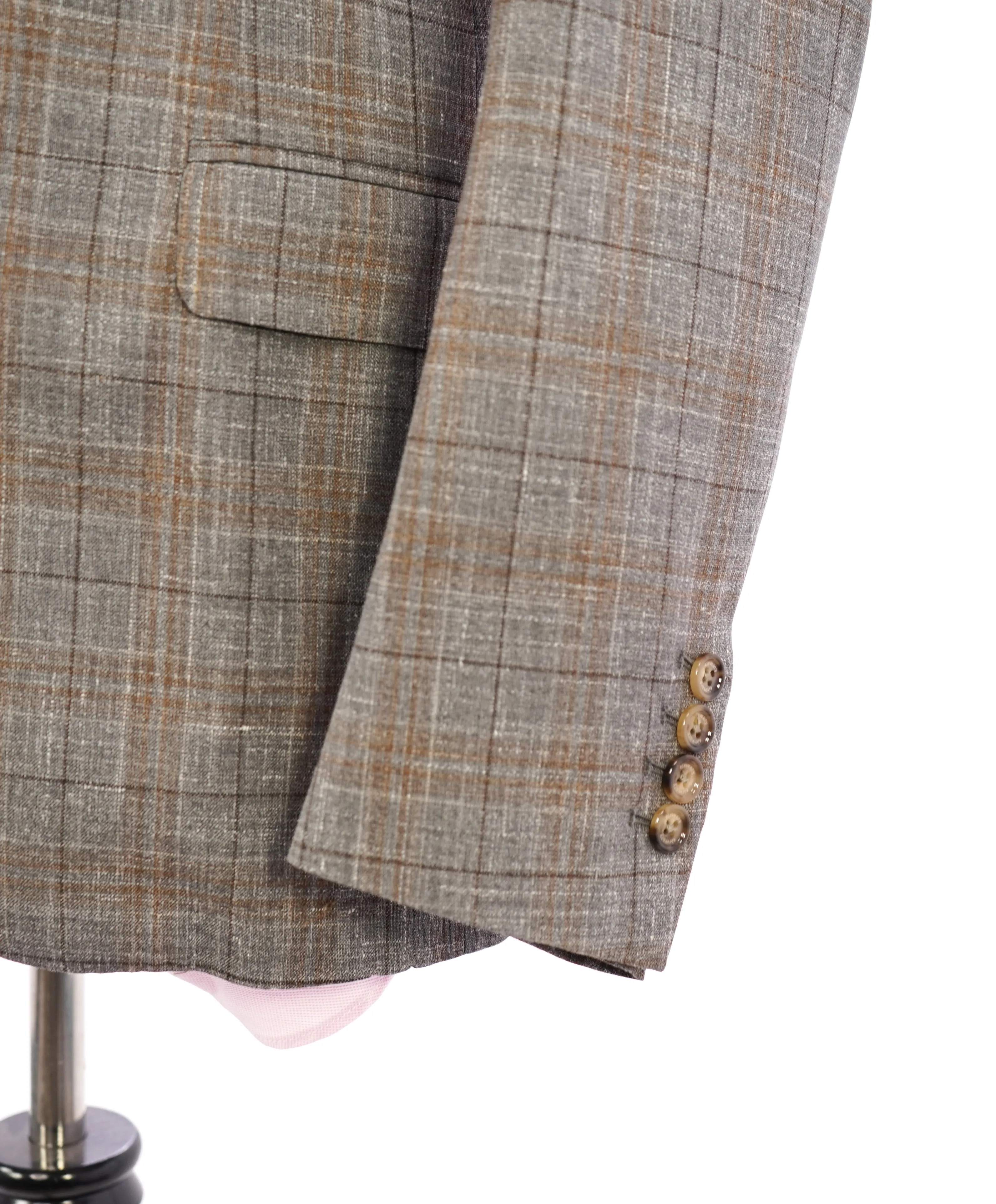ELEVENTY -  "PREMIUM" Camel & Gray Check WOOL/SILK/LINEN Suit - 46R