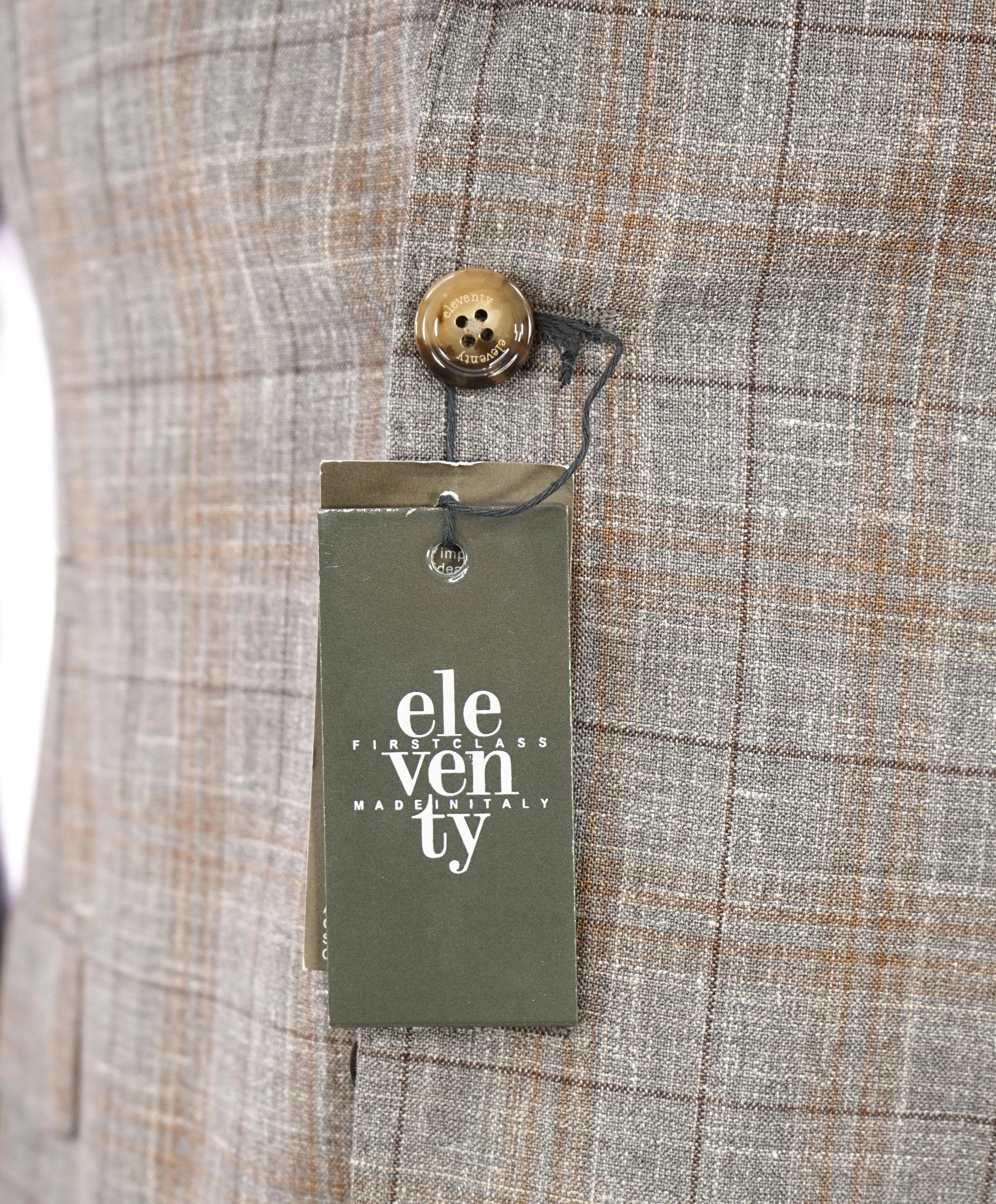 ELEVENTY -  "PREMIUM" Camel & Gray Check WOOL/SILK/LINEN Suit - 46R