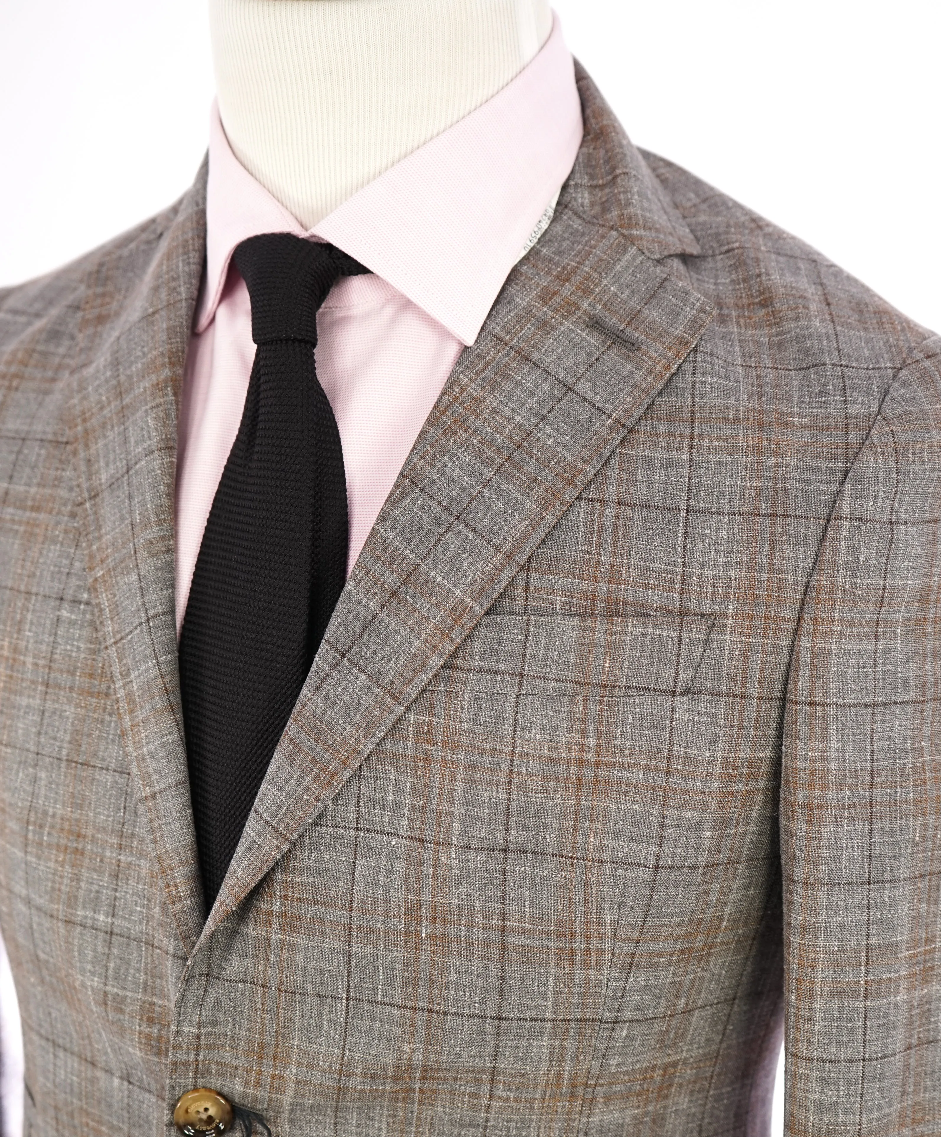 ELEVENTY -  "PREMIUM" Camel & Gray Check WOOL/SILK/LINEN Suit - 46R