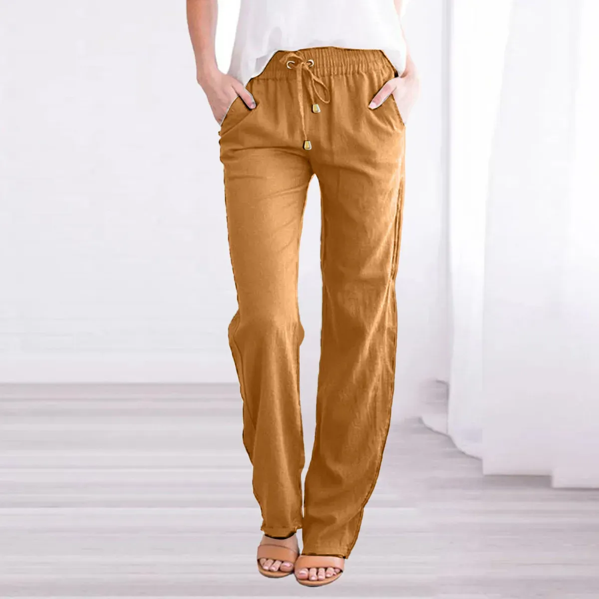 Elise High-Waisted Drawstring Relaxed Linen Pants