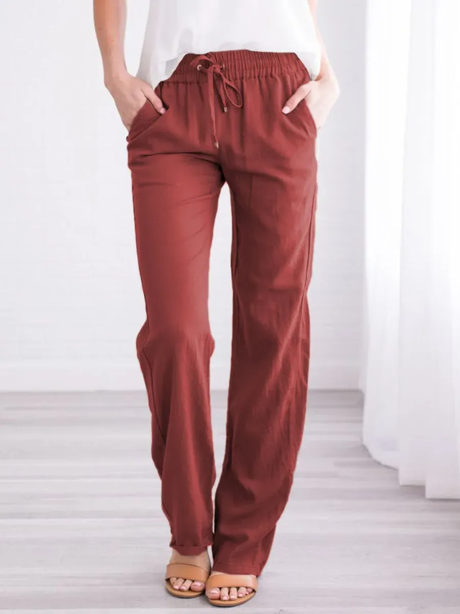 Elise High-Waisted Drawstring Relaxed Linen Pants