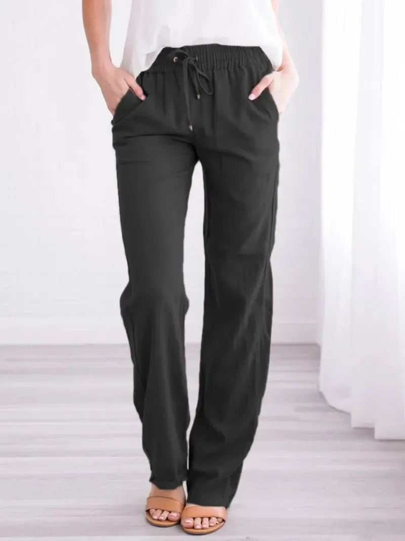 Elise High-Waisted Drawstring Relaxed Linen Pants