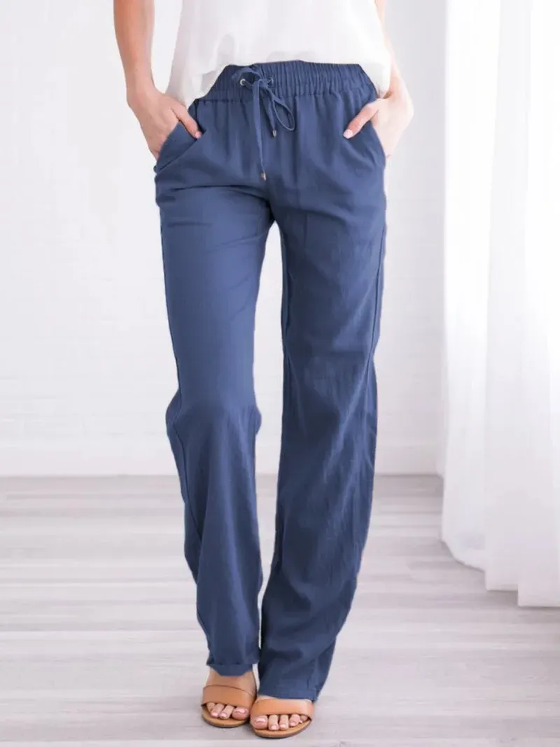 Elise High-Waisted Drawstring Relaxed Linen Pants