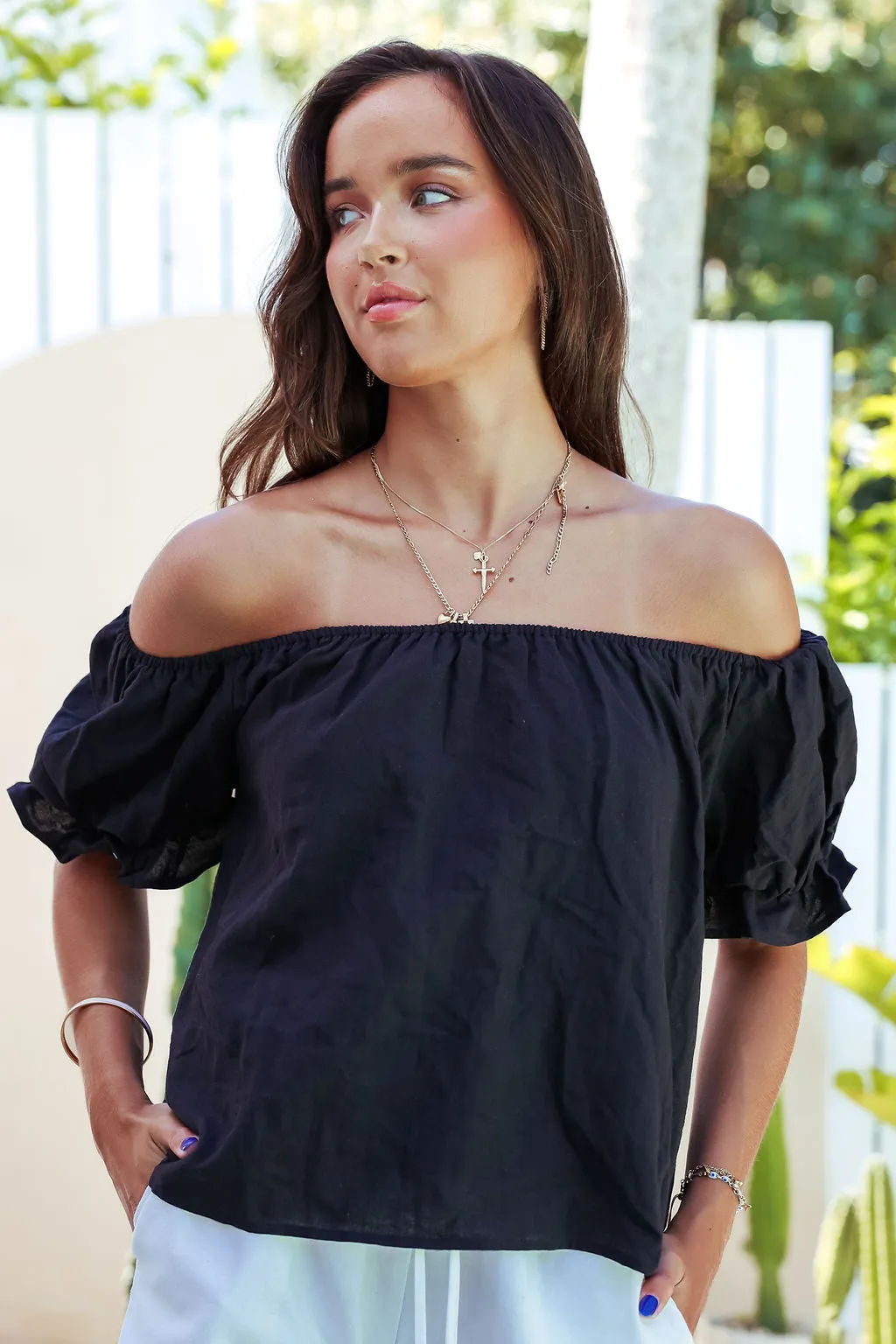 Elka Off Shoulder Top - Black