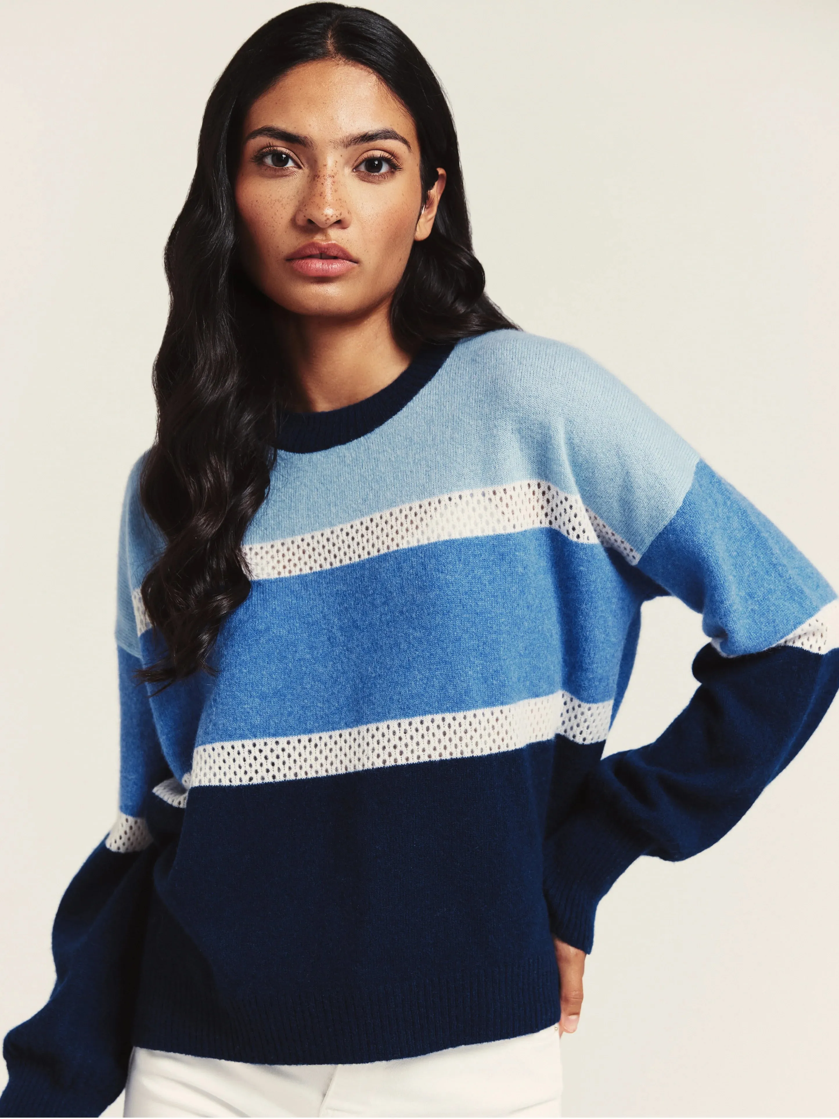 Embroidered Balloon Sleeve Cashmere Knit in Splash