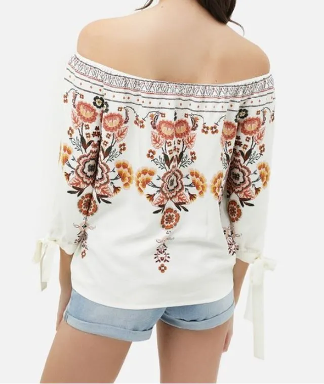 Embroidered Flower Off-Shoulder Top