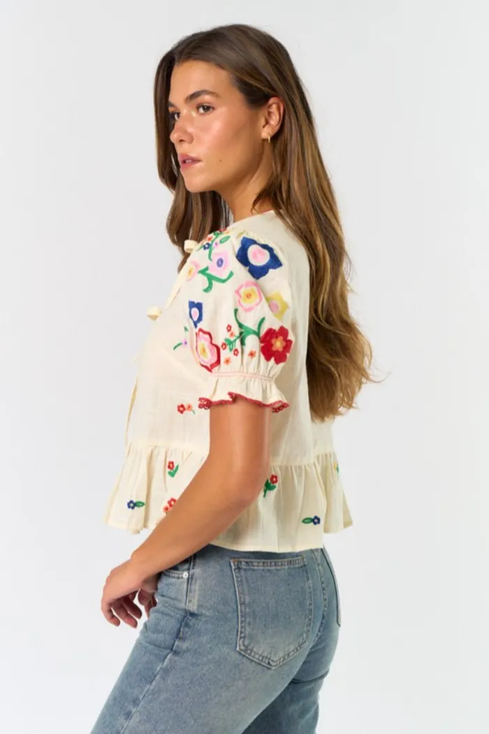 Embroidered Tie Front Shirt