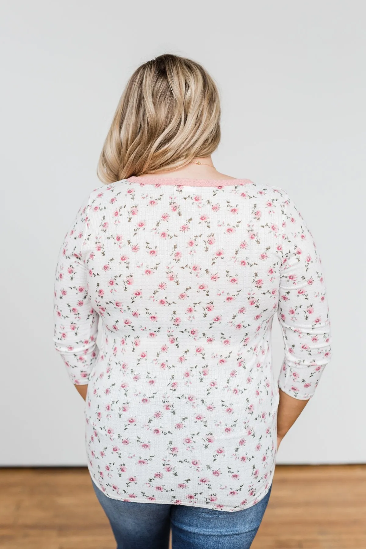 Everything To Me Floral Knit 3/4 Sleeve Top- Ivory