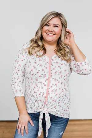 Everything To Me Floral Knit 3/4 Sleeve Top- Ivory