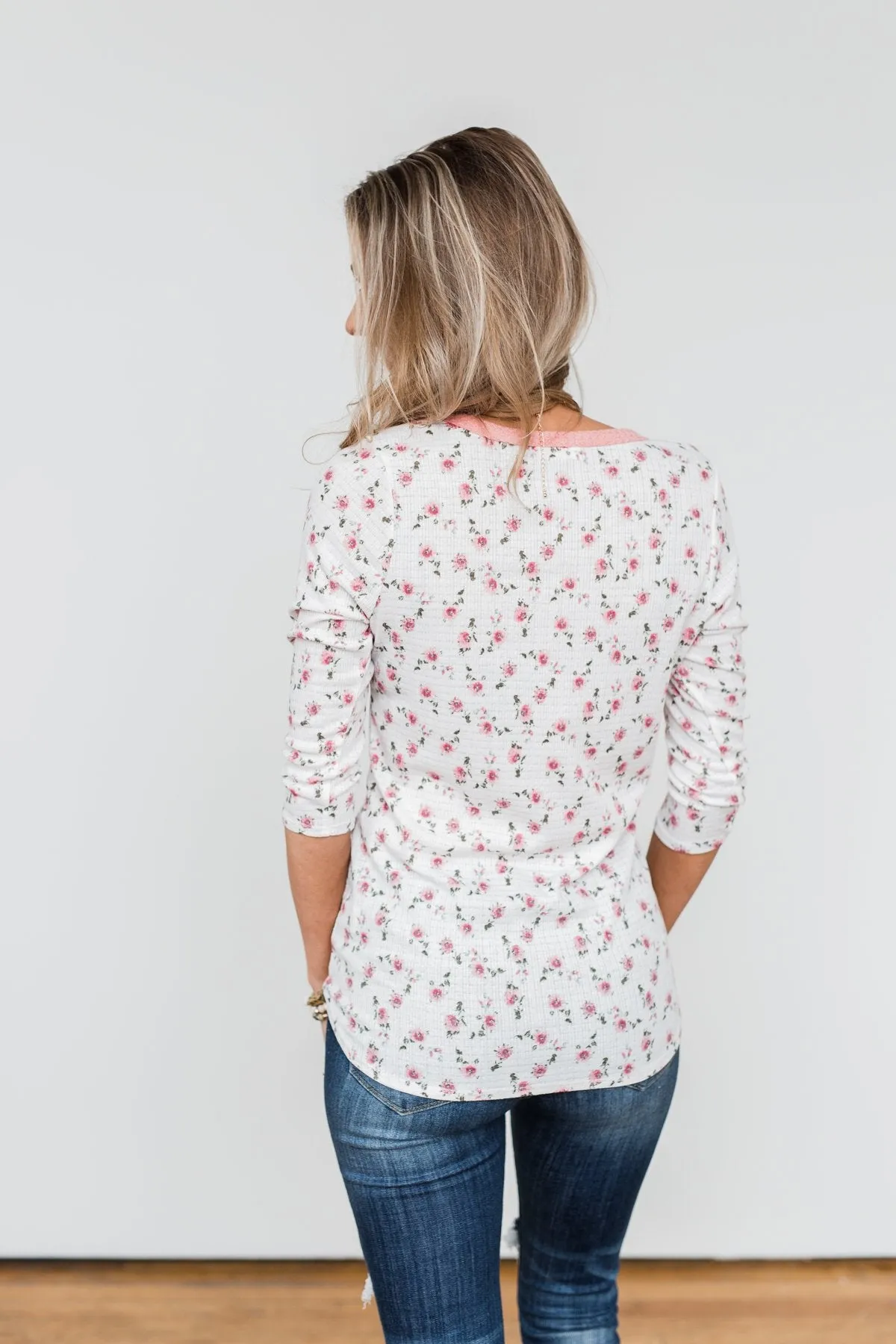 Everything To Me Floral Knit 3/4 Sleeve Top- Ivory