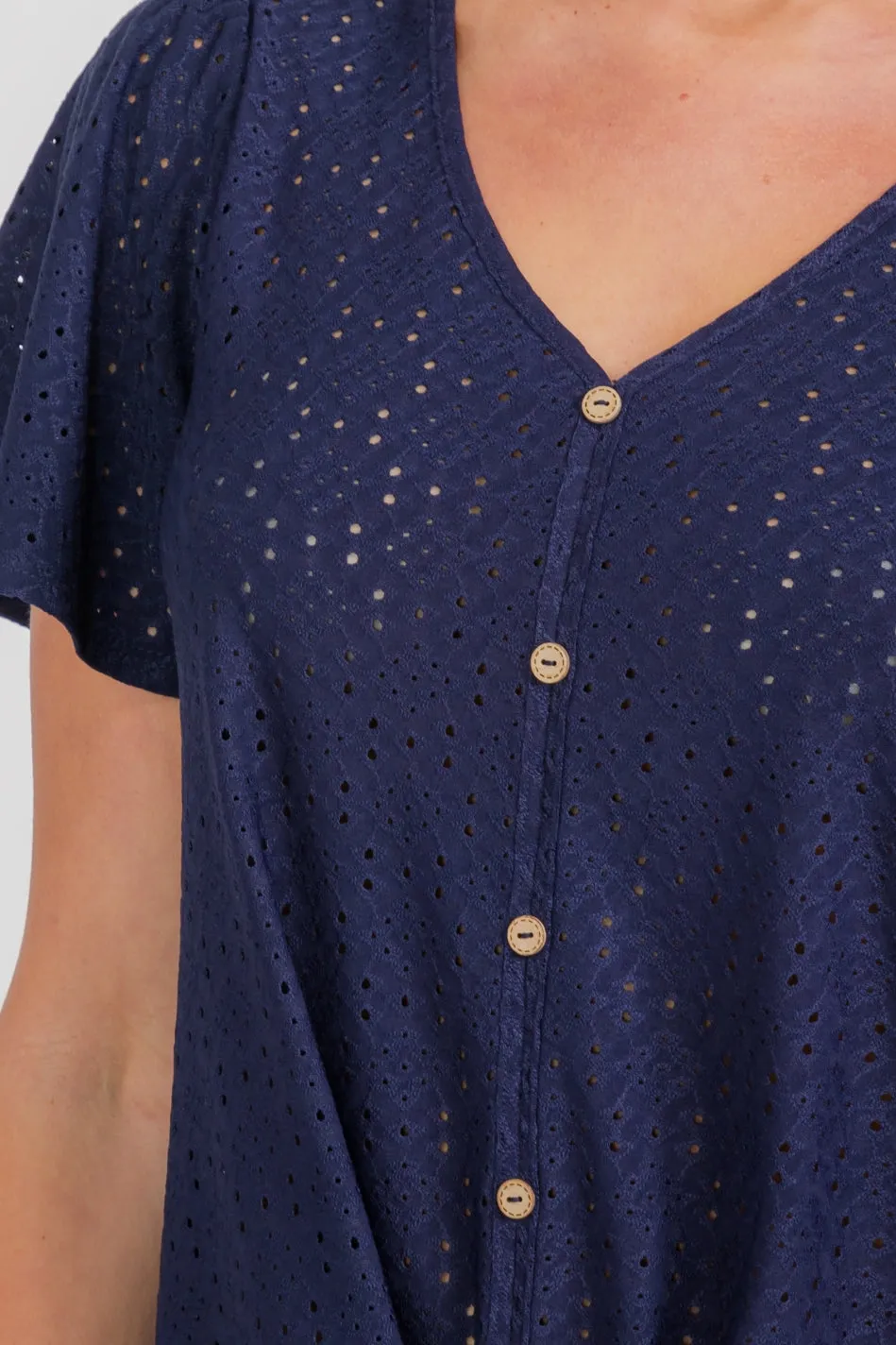 EYELET FLUTTER TIE FRONT