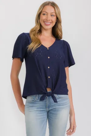 EYELET FLUTTER TIE FRONT