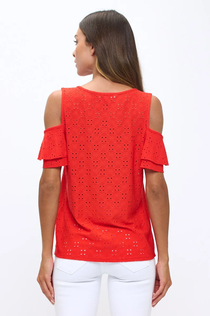 EYELET TIE FLUTTER COLD SHOULDER