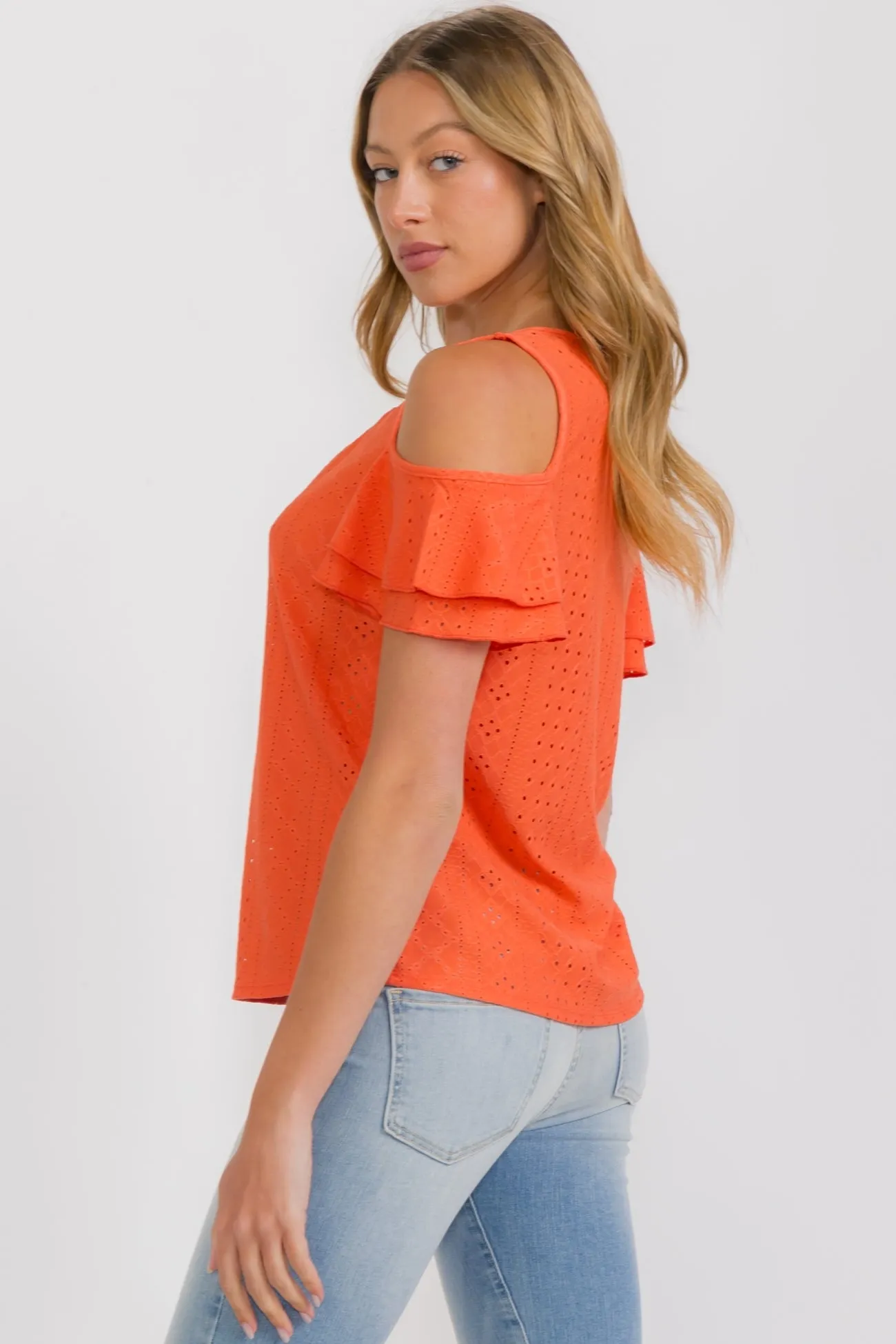 EYELET TIE FLUTTER COLD SHOULDER