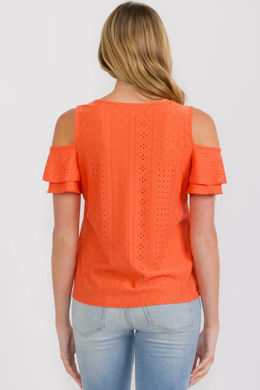 EYELET TIE FLUTTER COLD SHOULDER
