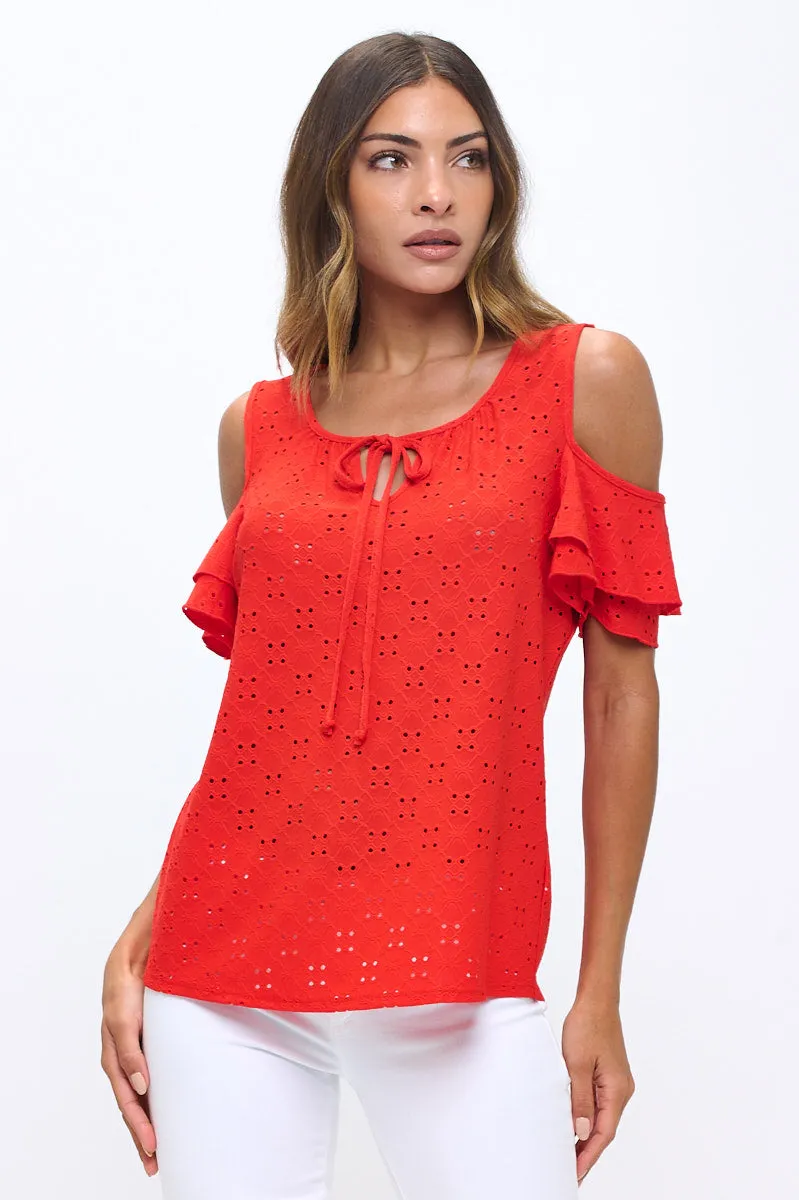 EYELET TIE FLUTTER COLD SHOULDER