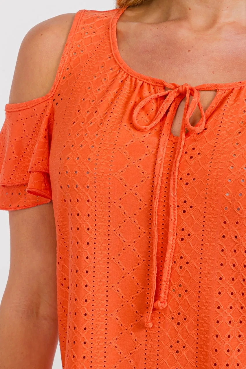 EYELET TIE FLUTTER COLD SHOULDER