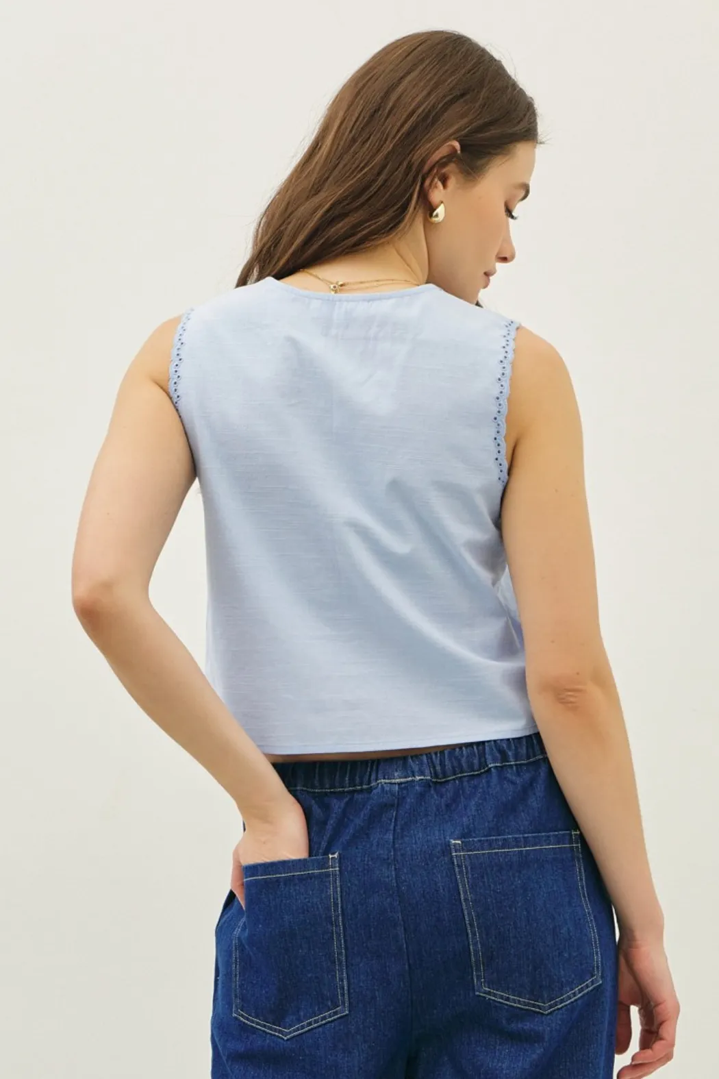 Eyelet Tie Front Vest Top