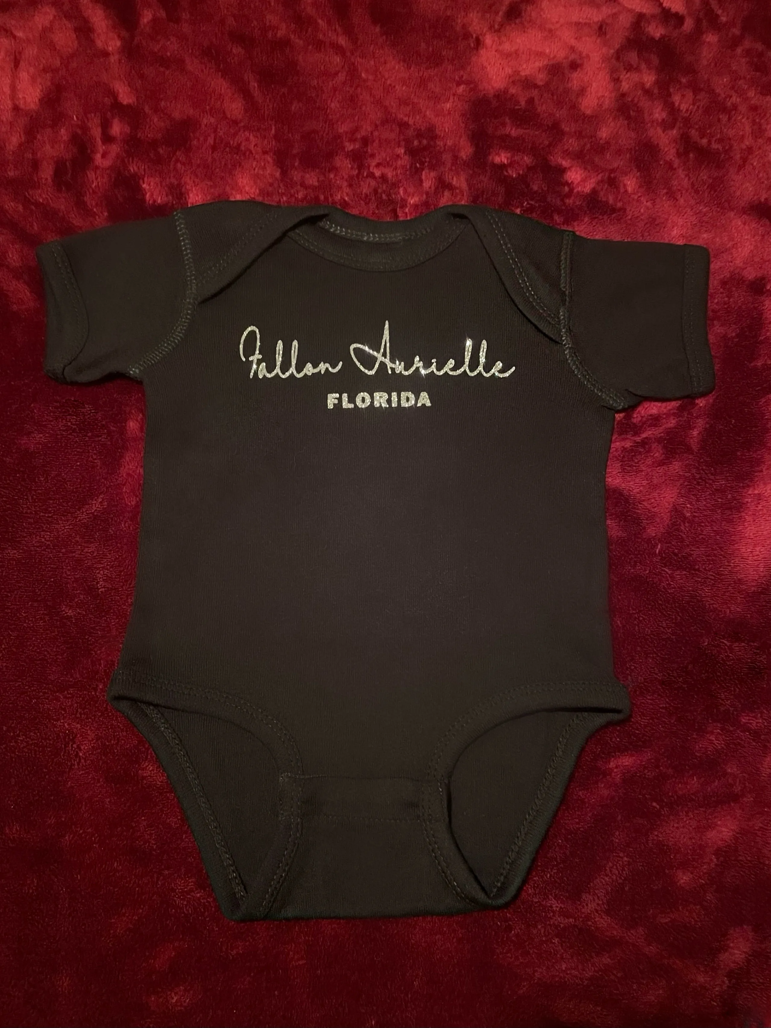 Fallon Aurielle Baby Unisex Signature Florida Onesie (Black & Silver Sparkle)