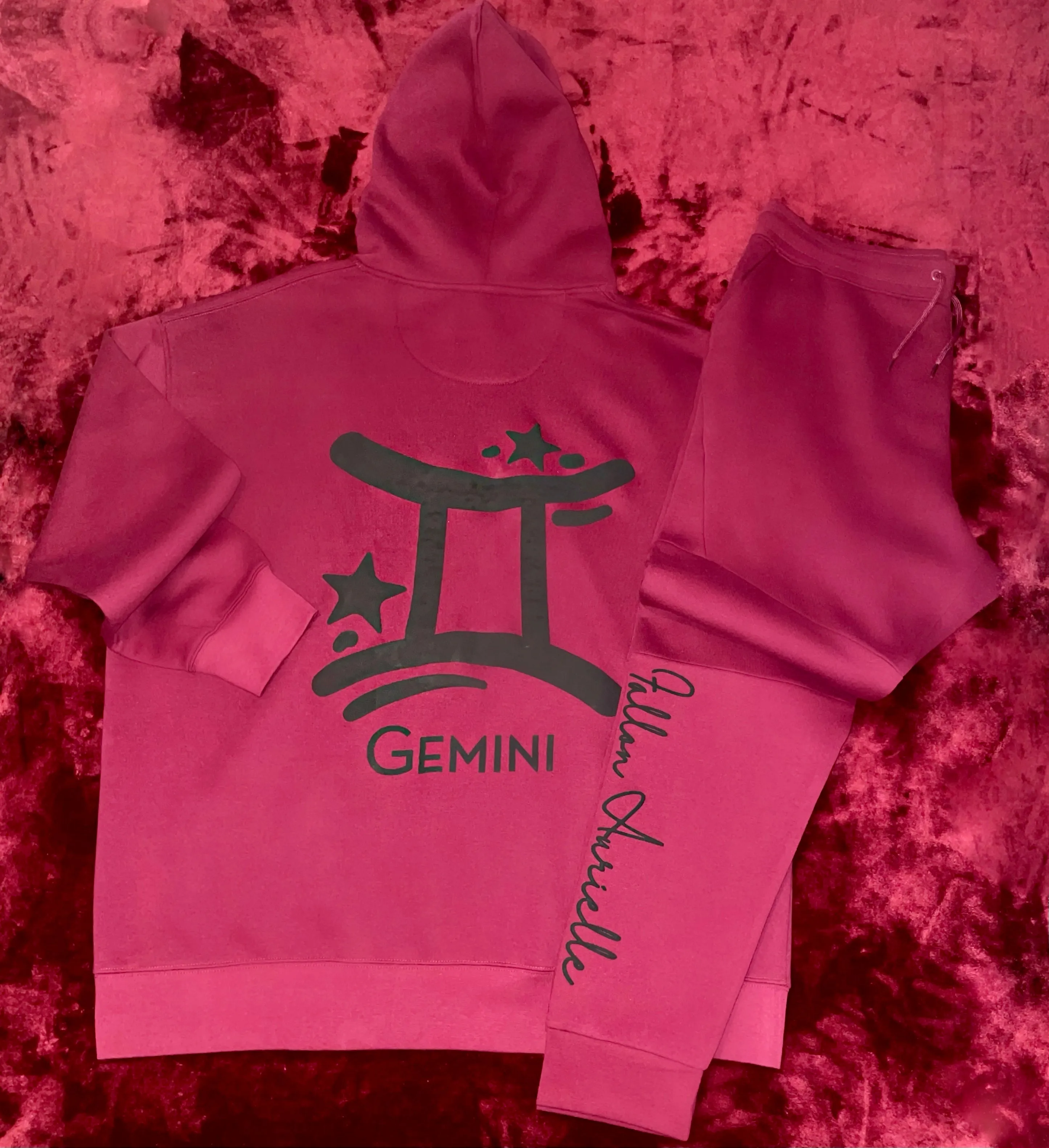 Fallon Aurielle Unisex Signature Gemini Zodiac Hoodie (Burgundy & Black)