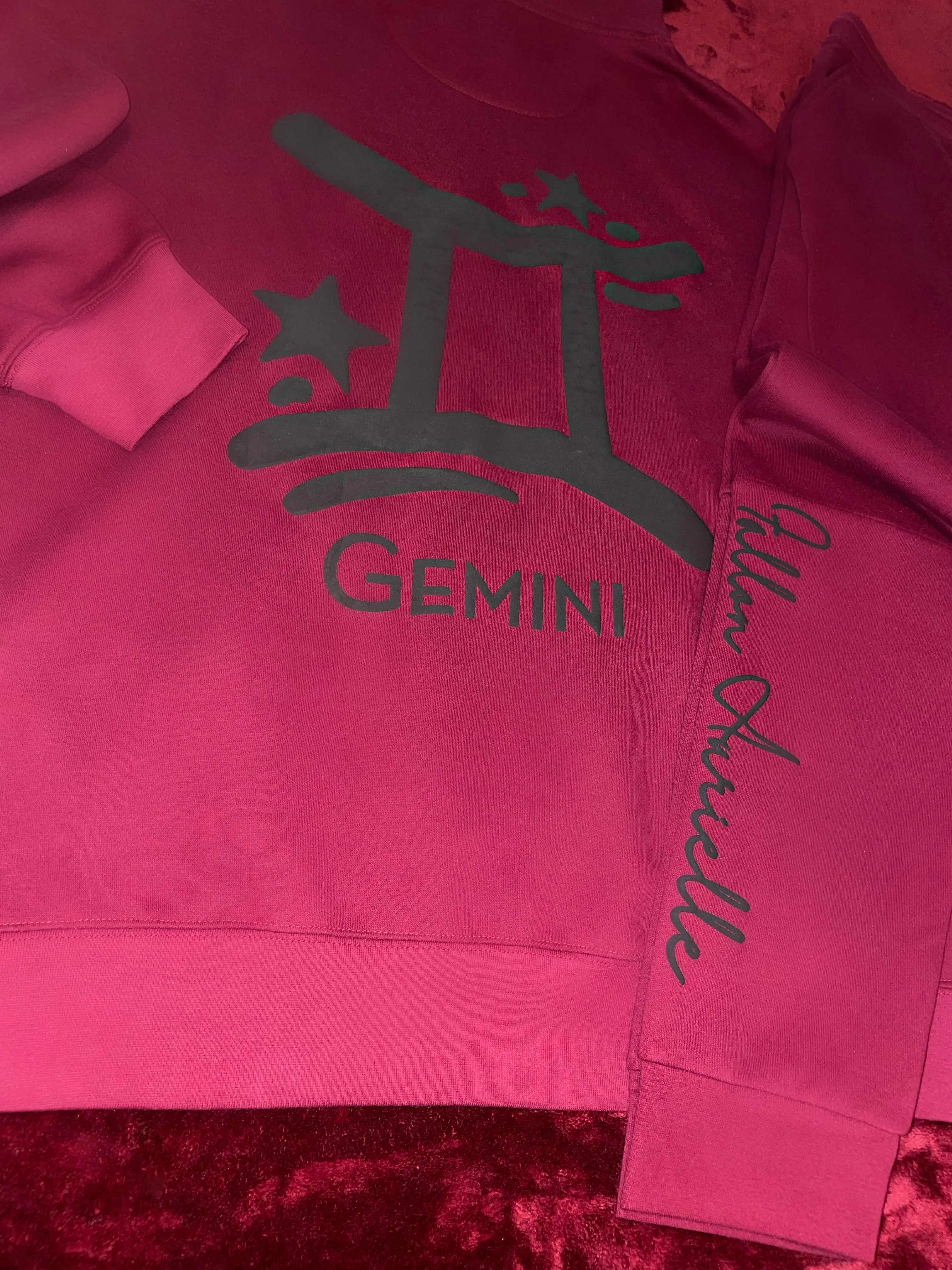 Fallon Aurielle Unisex Signature Gemini Zodiac Hoodie (Burgundy & Black)