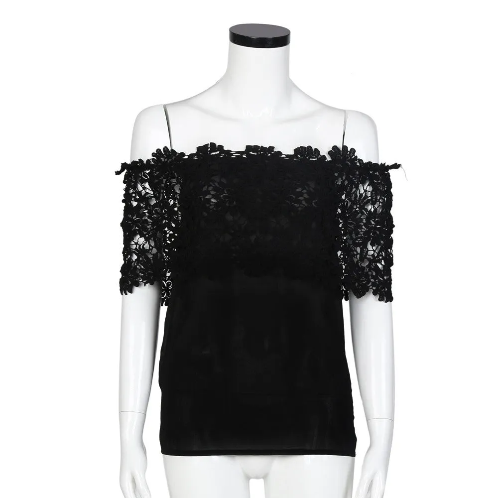 Fashion Chiffon Casual Women Blouses Off Shoulder Casual Tops Blouse Lace Crochet Chiffon Shirt Blouse Female