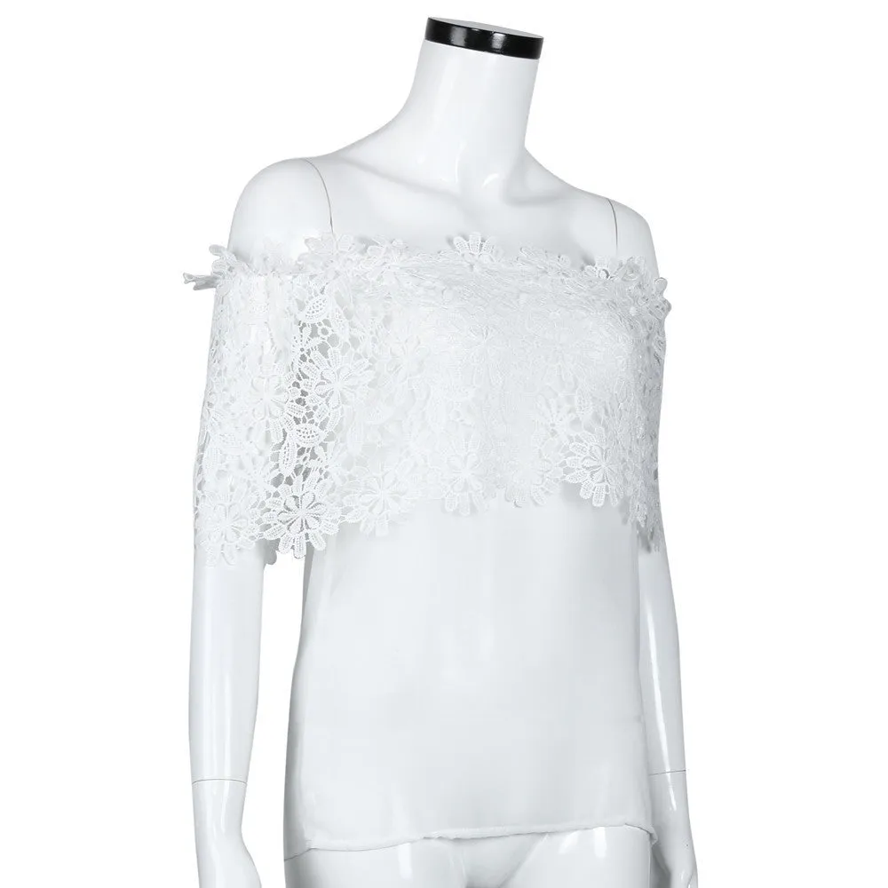 Fashion Chiffon Casual Women Blouses Off Shoulder Casual Tops Blouse Lace Crochet Chiffon Shirt Blouse Female