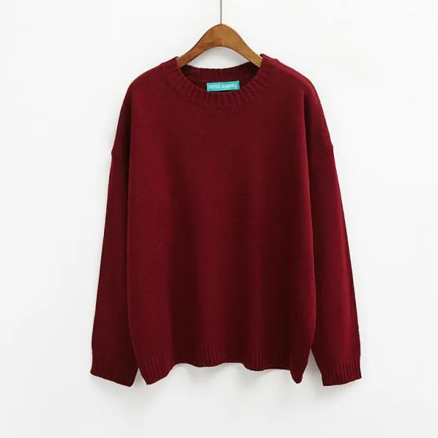 Fashion Loose Solid O-neck Sweaters