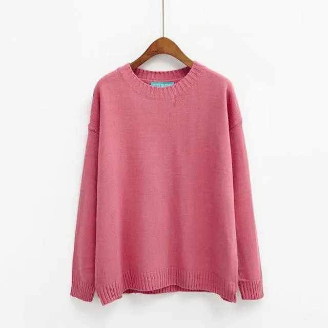 Fashion Loose Solid O-neck Sweaters