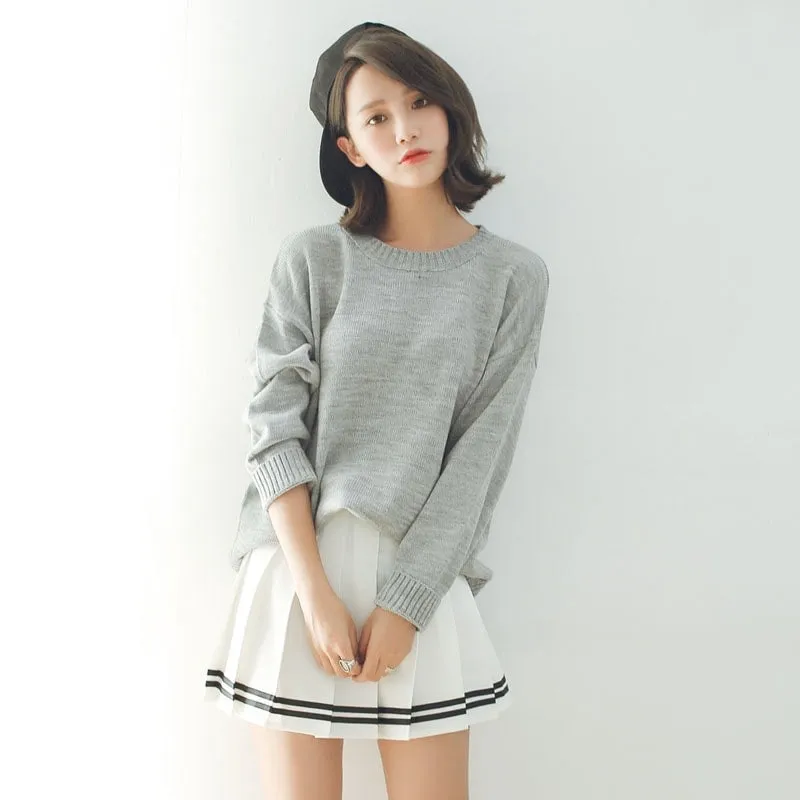 Fashion Loose Solid O-neck Sweaters