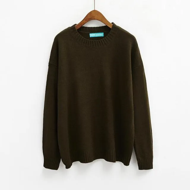Fashion Loose Solid O-neck Sweaters