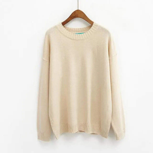 Fashion Loose Solid O-neck Sweaters