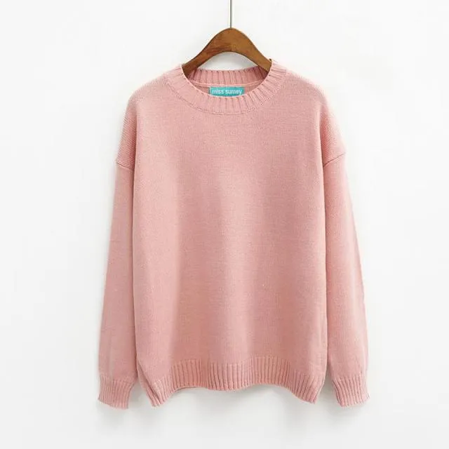 Fashion Loose Solid O-neck Sweaters