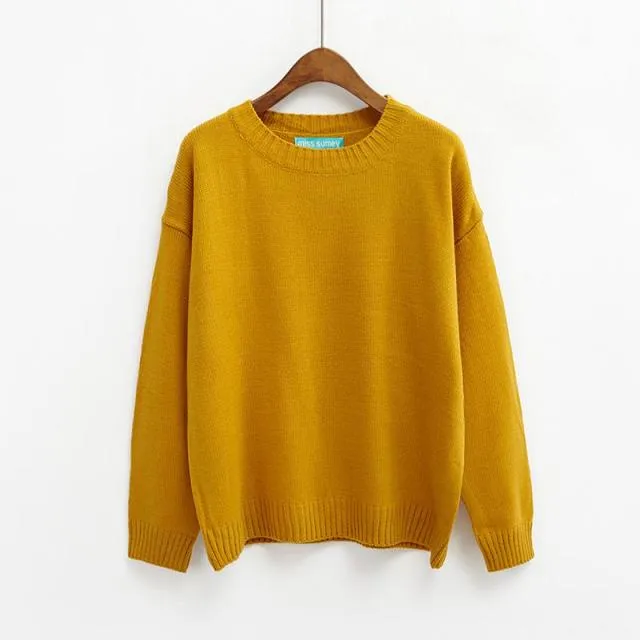 Fashion Loose Solid O-neck Sweaters