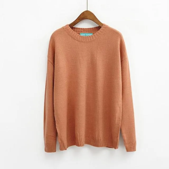 Fashion Loose Solid O-neck Sweaters