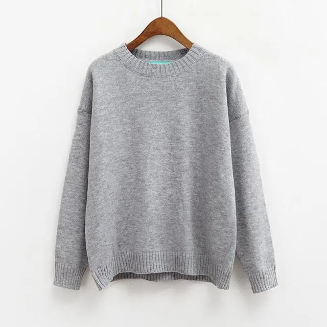 Fashion Loose Solid O-neck Sweaters
