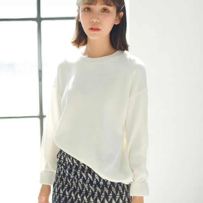 Fashion Loose Solid O-neck Sweaters
