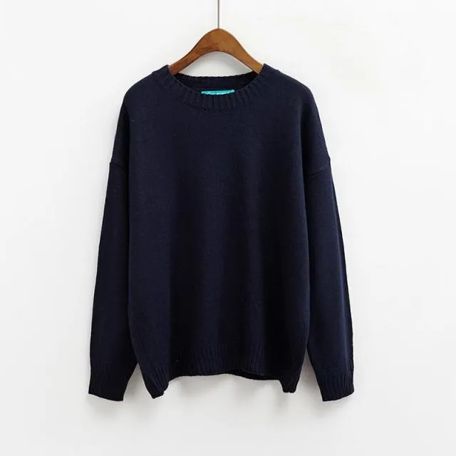Fashion Loose Solid O-neck Sweaters