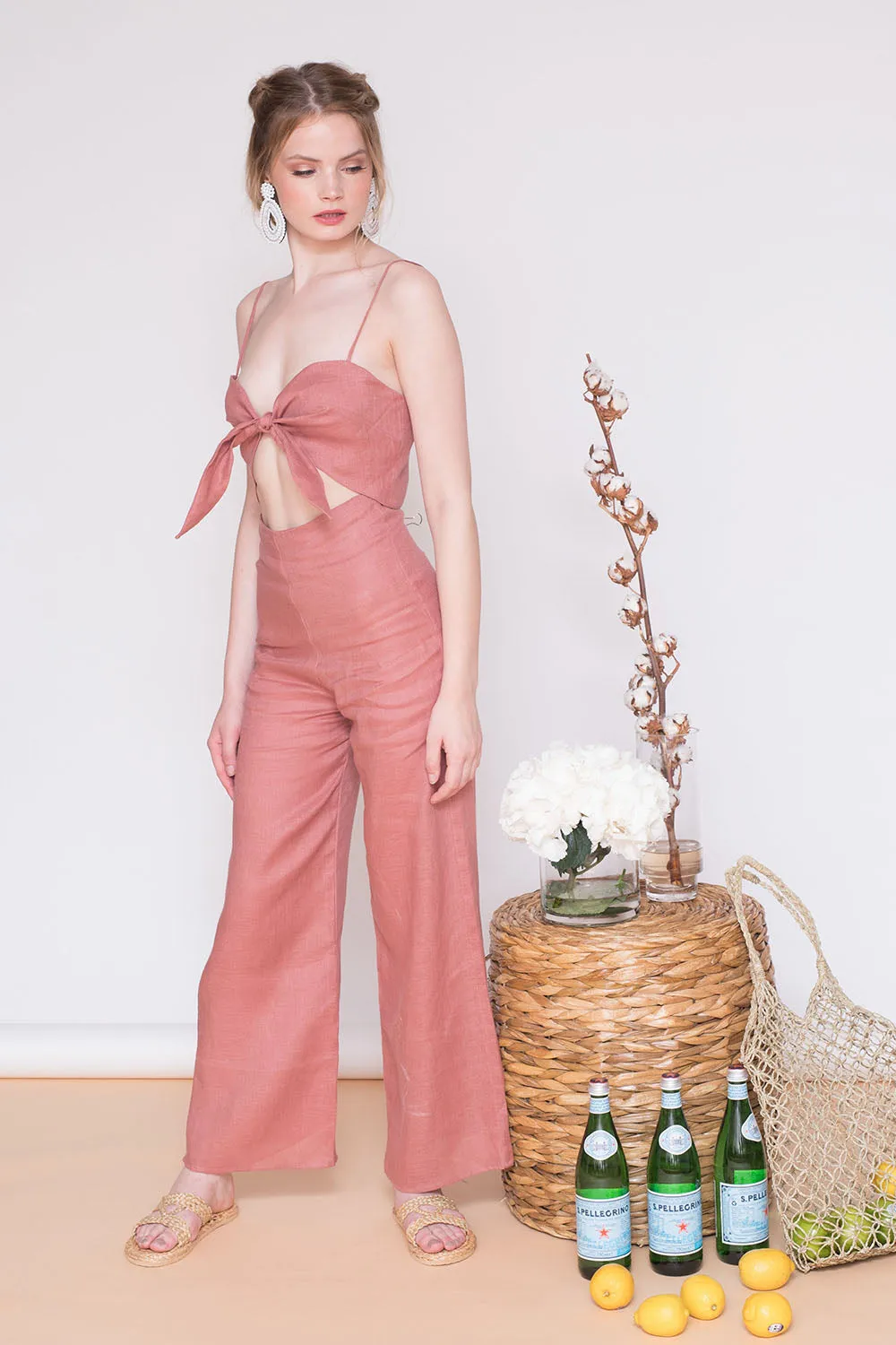 FIJI Tie Front Crop Top (Old Rose Crepe)