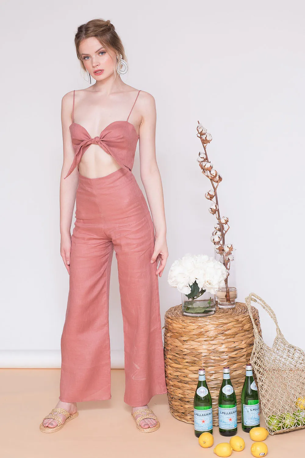 FIJI Tie Front Crop Top (Old Rose Crepe)