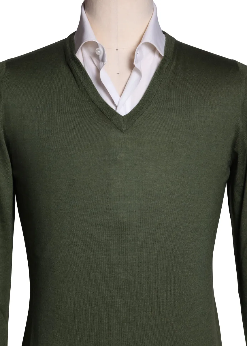Fiori Di Lusso Dark Green V-Neck Sweater