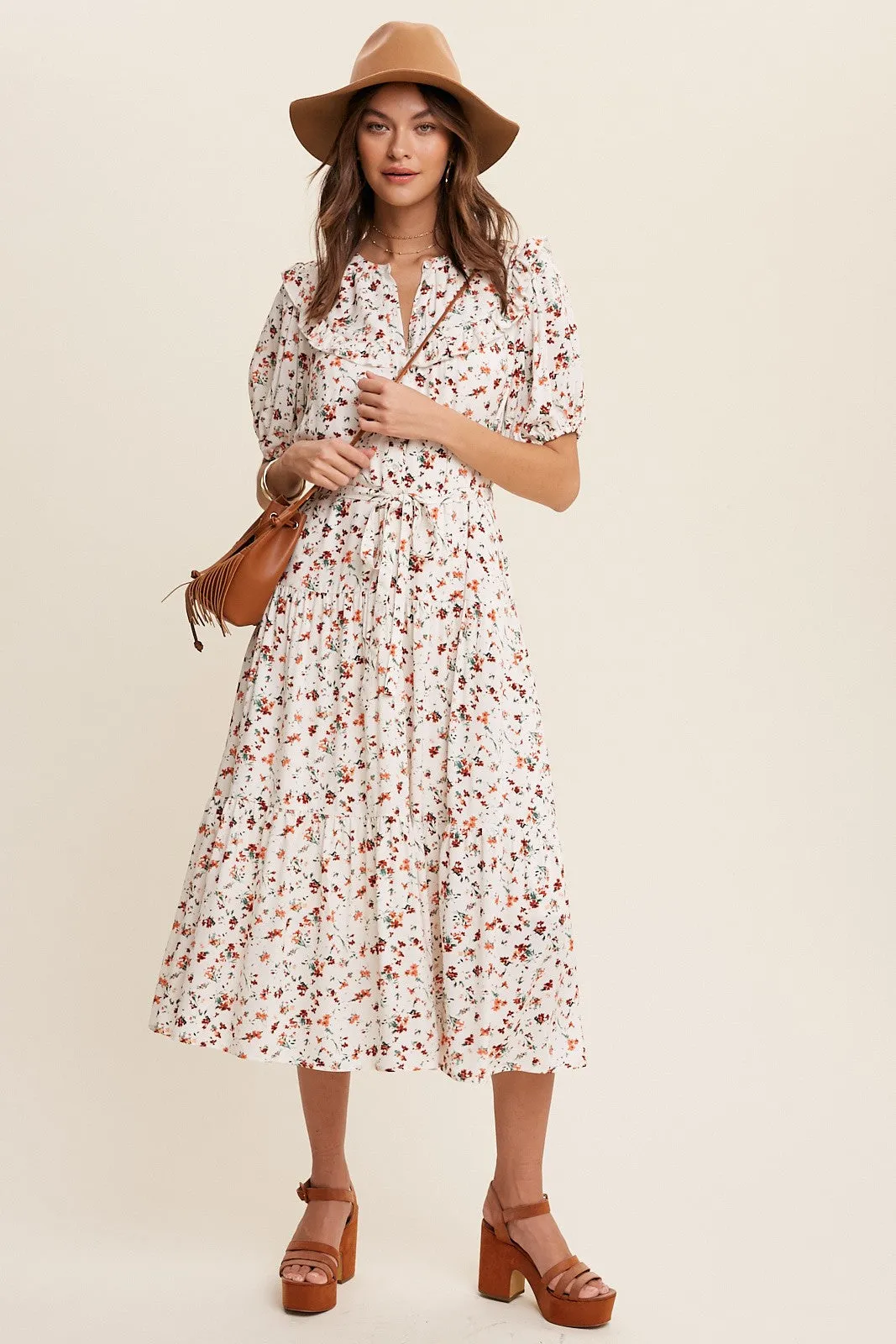 Flower Print Button Front Ruffles Maxi Dress - Final Sale