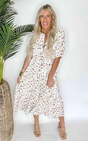 Flower Print Button Front Ruffles Maxi Dress - Final Sale