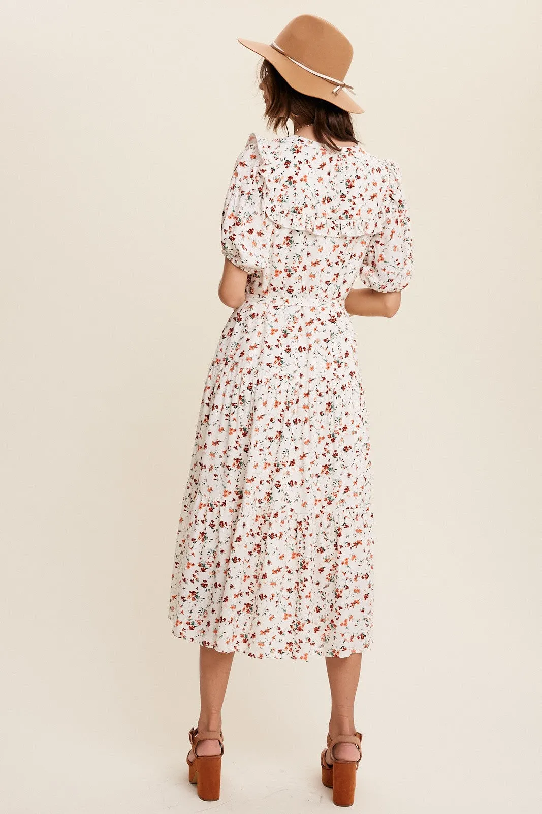 Flower Print Button Front Ruffles Maxi Dress - Final Sale
