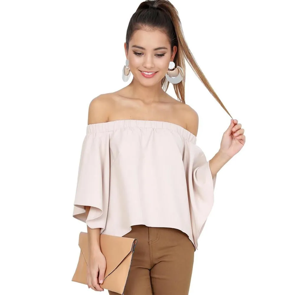 Fore Fair sexy off shoulder blouse shirt flare sleeve open back women blouses plus size ruffles slash neck tops