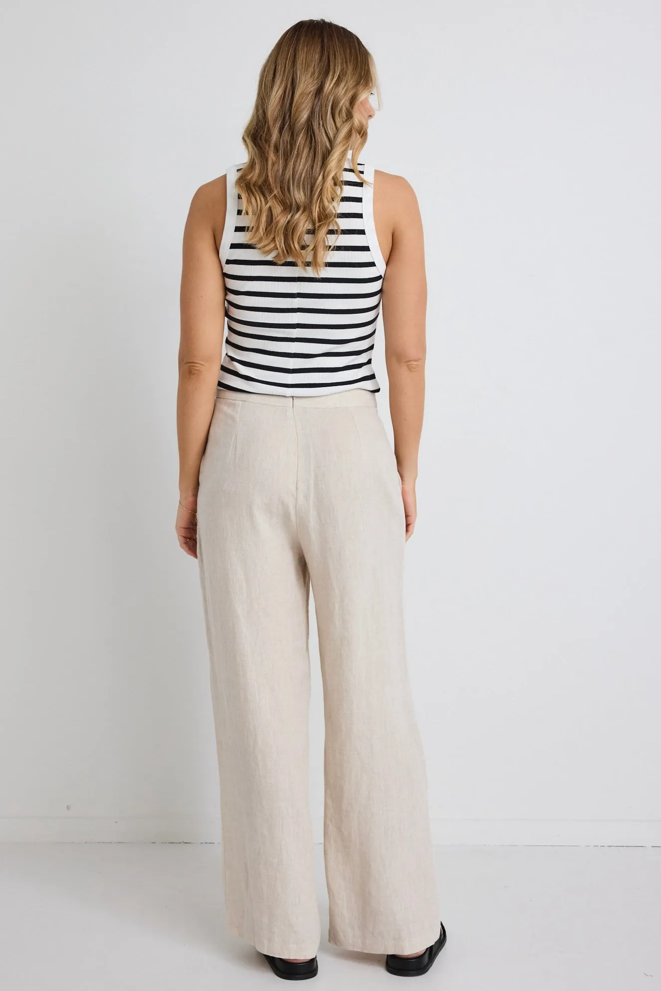 Freedom Natural Linen Zip Back Wide Leg Pant