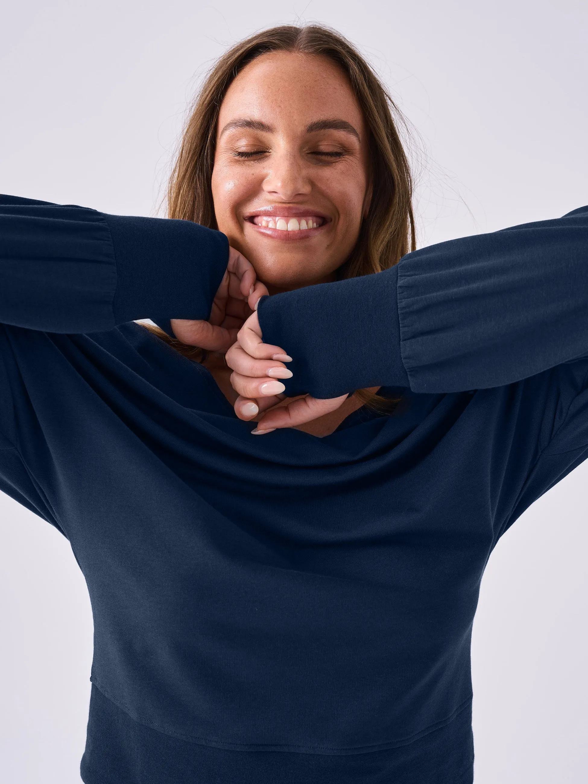 French Terry Off Shoulder Sweatshirt - Navy